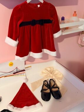 Cherokee Red Velvet Baby Santa Dress with Black Waistband